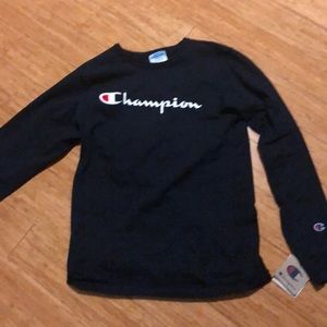 Champion Navy Blue Script-Logo Long Sleeve Shirt